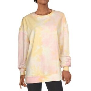 WILDFOX cotton candy pastel pink yellow tie dye oversized crew neck sweatshirt L